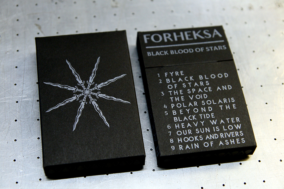 Forheksa - screen printed cardboard cassette covers, silver ink