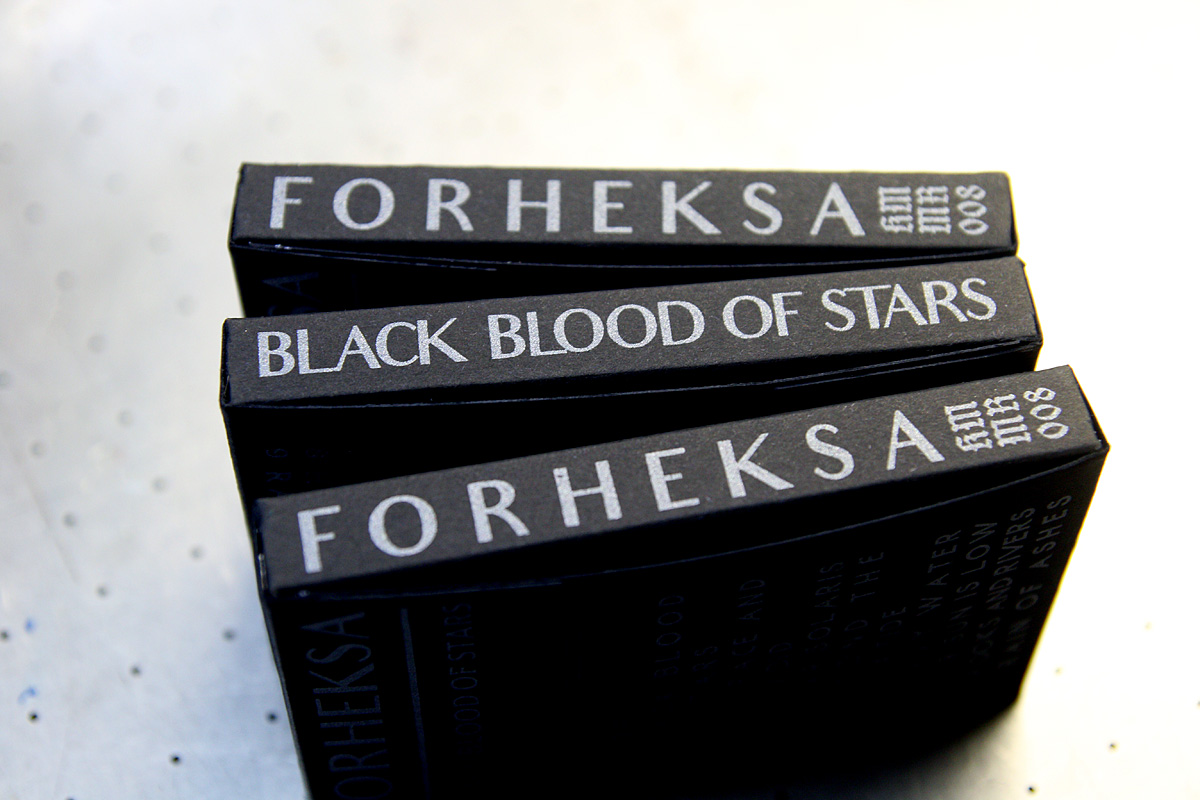 Forheksa - screen printed cardboard cassette covers, silver ink